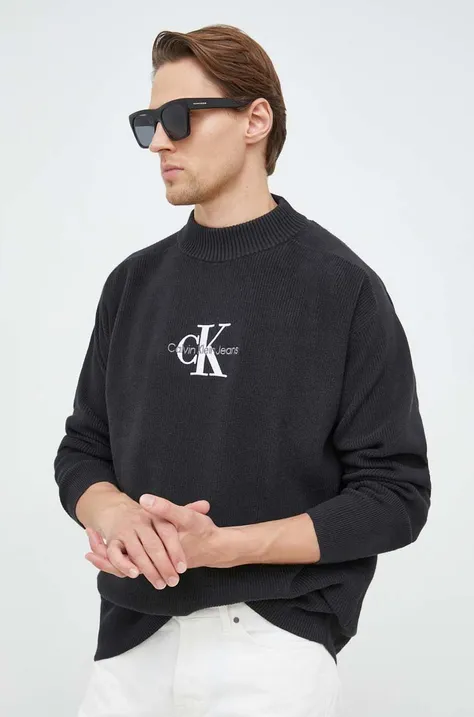 Pamučni pulover Calvin Klein Jeans za muškarce, boja: crna, lagani