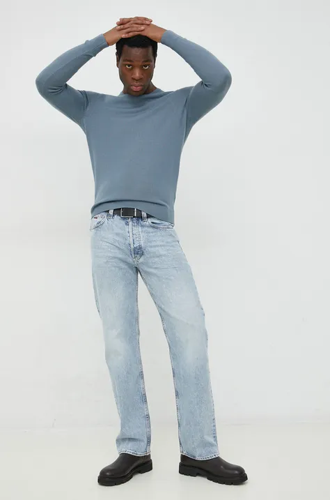 Calvin Klein sweter wełniany męski kolor niebieski lekki