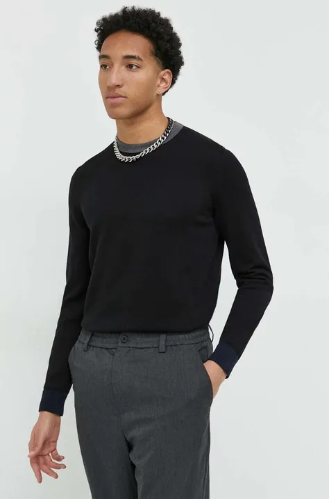 Бавовняний светр HUGO чоловічий колір чорний легкий
