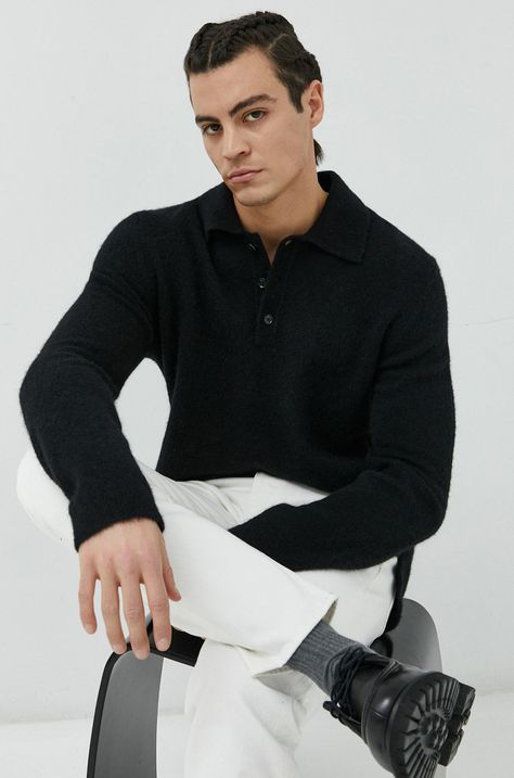 Volnen pulover Tiger Of Sweden moški, črna barva