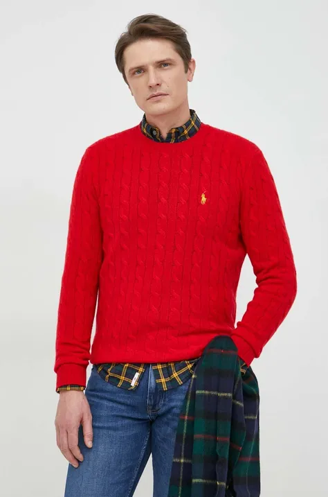Volnen pulover Polo Ralph Lauren moški, rdeča barva,