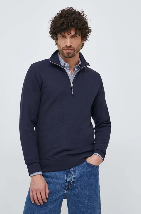 Хлопковый свитер Gant цвет синий лёгкий с полугольфом