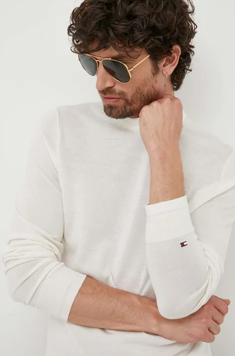 Вовняний светр Tommy Hilfiger чоловічий колір бежевий легкий