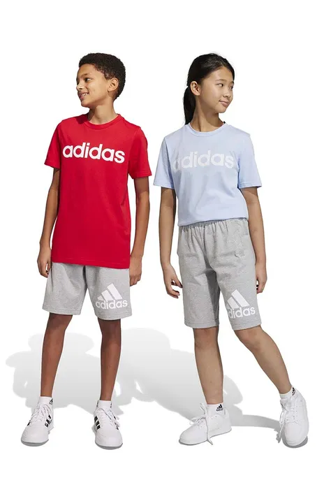 Дитячі бавовняні шорти adidas U BL колір сірий меланж регульована талія