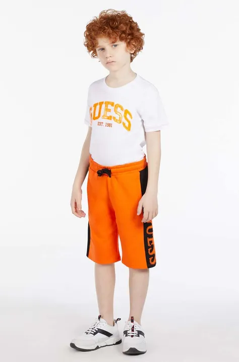 Dječje pamučne kratke hlače Guess boja: narančasta, podesivi struk
