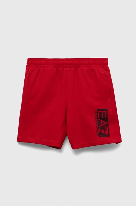 Otroške bombažne kratke hlače EA7 Emporio Armani rdeča barva