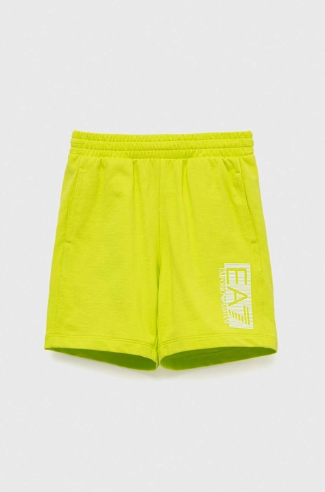 EA7 Emporio Armani pantaloni scurți din bumbac pentru copii culoarea verde, talie reglabila