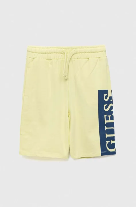 Dječje pamučne kratke hlače Guess boja: zelena, podesivi struk