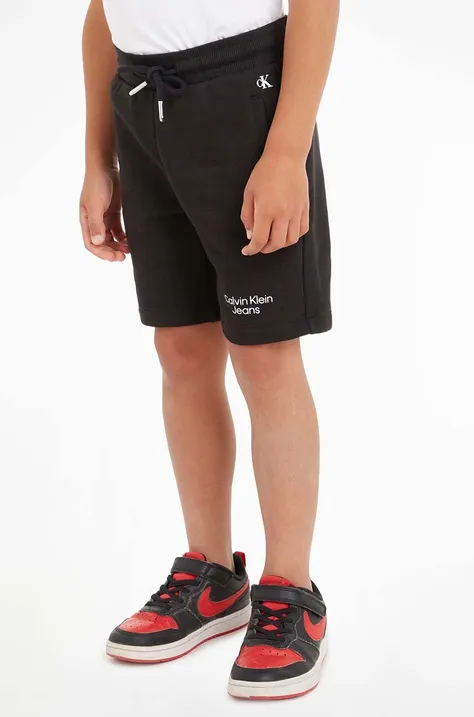 Detské krátke nohavice Calvin Klein Jeans čierna farba, nastaviteľný pás