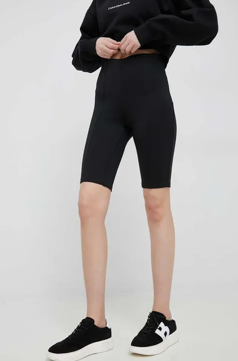 Calvin Klein pantaloni scurti femei, culoarea negru, neted, medium waist