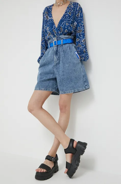 Karl Lagerfeld Jeans farmer rövidnadrág női, sima, magas derekú