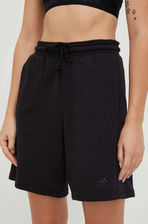 Adidas pantaloni scurti femei, culoarea negru, neted, high waist