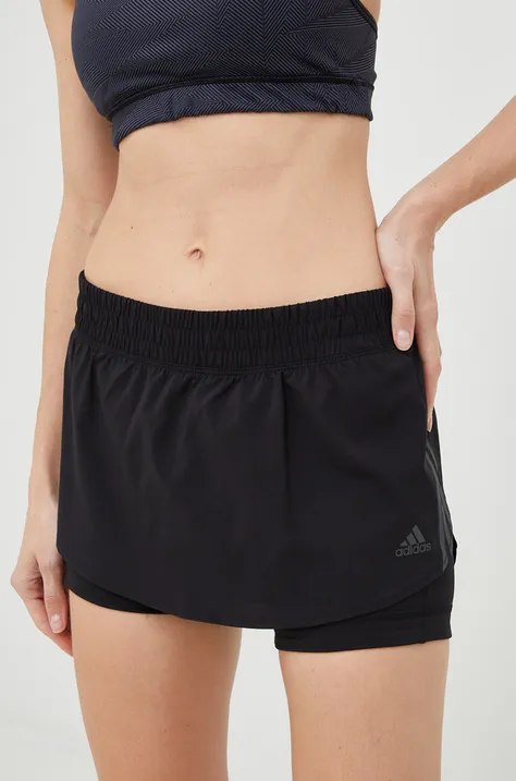 Adidas Performance pantaloni scurți de alergare run icons femei, culoarea negru, cu imprimeu, medium waist