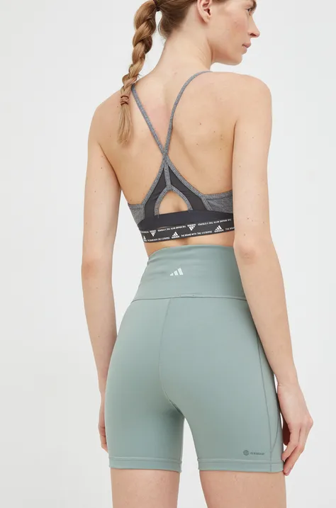 Šortky na jogu adidas Performance Yoga Studio dámske, zelená farba, jednofarebné, vysoký pás