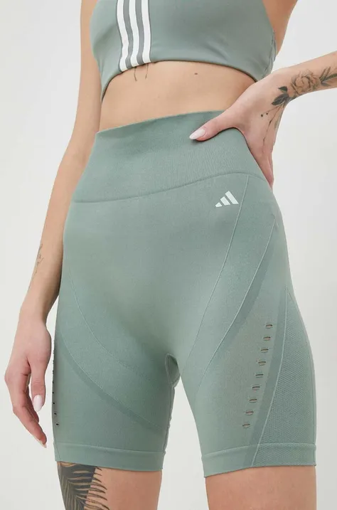 Къс панталон за йога adidas Performance Aeroknit 2.0 В зелено с изчистен дизайн с висока талия