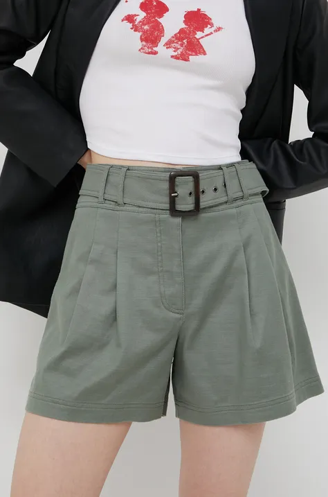 Kratke hlače Guess za žene, boja: zelena, glatki materijal, visoki struk