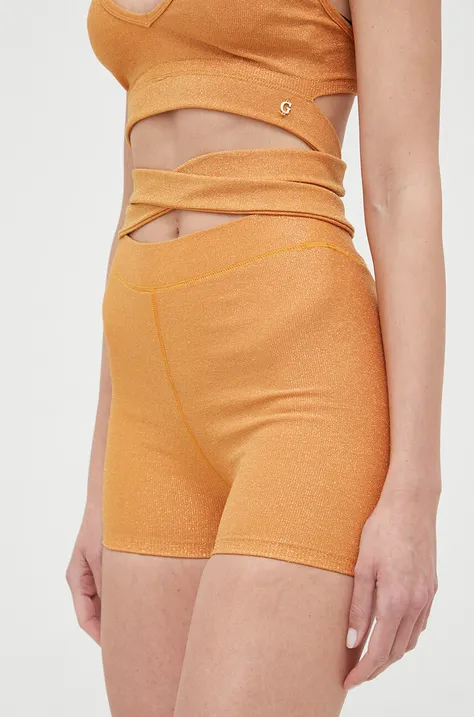 Kratke hlače Guess za žene, boja: narančasta, glatki materijal, srednje visoki struk