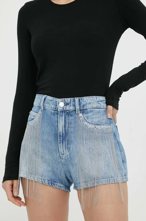 Guess szorty jeansowe damskie kolor niebieski z aplikacją high waist