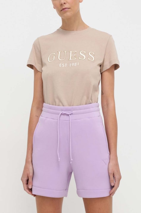 Шорты Guess женские цвет фиолетовый однотонные высокая посадка