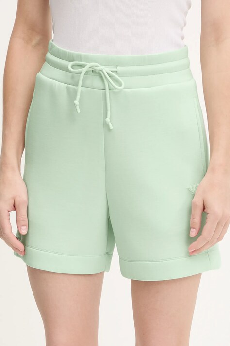 Guess pantaloni scurti femei, culoarea bej, neted, high waist