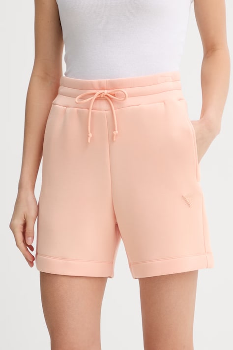 Kraťasy Guess dámské, béžová barva, high waist