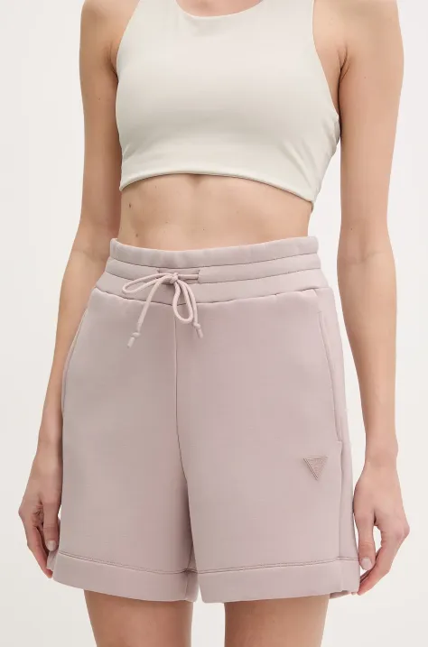 Guess szorty damskie kolor beżowy gładkie high waist