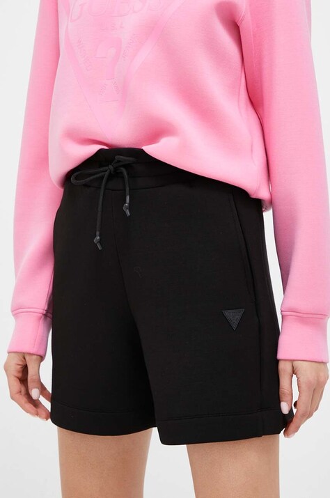Kraťasy Guess ELLY dámské, černá barva, hladké, high waist, V2YD10 K7UW2