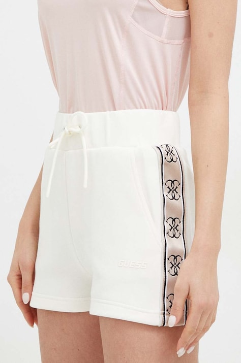 Guess pantaloni scurti femei, culoarea bej, cu imprimeu, medium waist