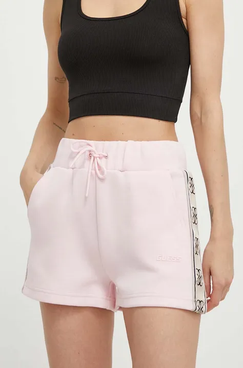 Kratke hlače Guess za žene, boja: ružičasta, s aplikacijom, srednje visoki struk