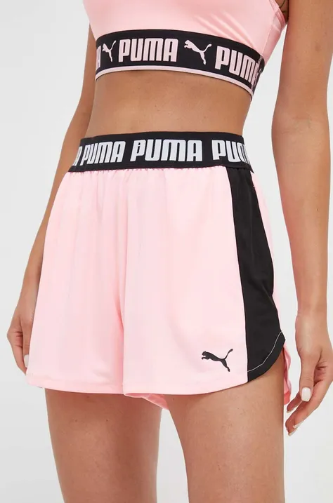 Puma edzős rövidnadrág Train All Day rózsaszín, sima, magas derekú