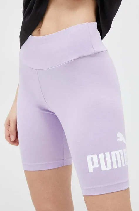 Šortky Puma dámske, fialová farba, s potlačou, vysoký pás, 623748