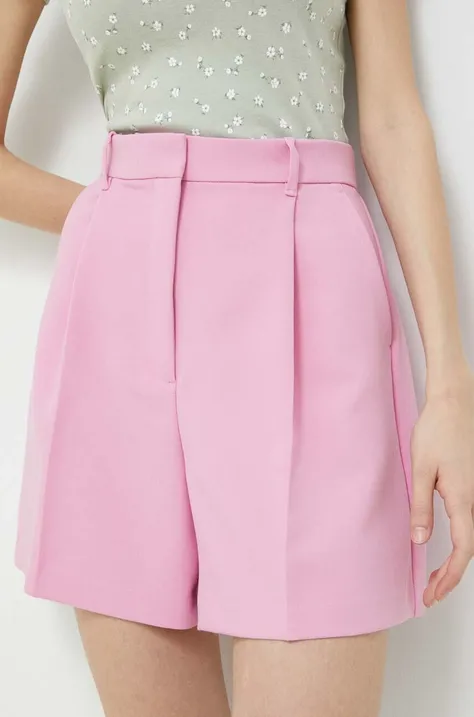 Abercrombie & Fitch pantaloni scurti femei, culoarea roz, neted, high waist