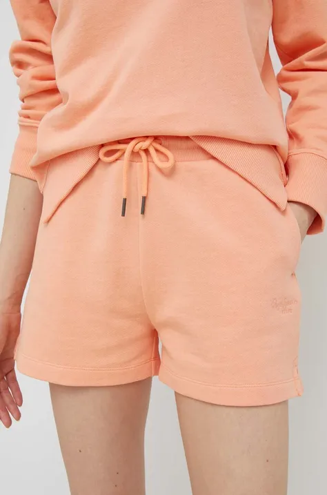 Хлопковые шорты Pepe Jeans Whitney цвет оранжевый однотонные высокая посадка