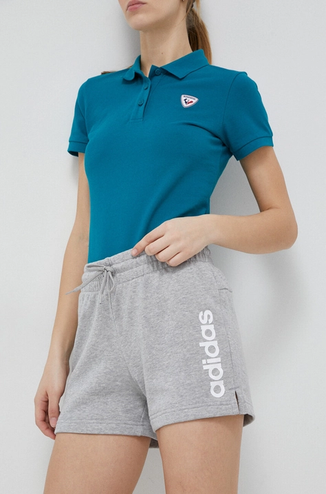 Bavlněné šortky adidas šedá barva, vzorované, high waist