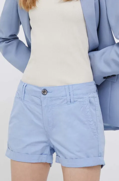 Pepe Jeans szorty bawełniane Balboa kolor niebieski gładkie medium waist