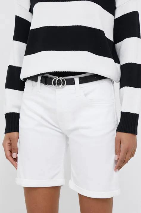 Džínové šortky Pepe Jeans Poppy dámské, bílá barva, hladké, medium waist