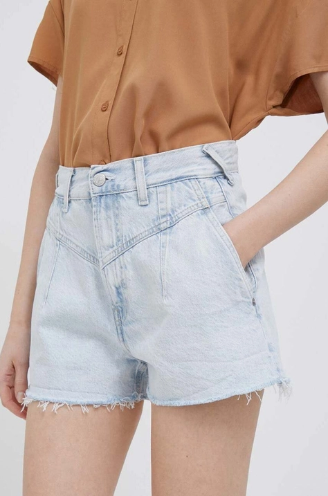 Pepe Jeans szorty jeansowe Summer Sky damskie kolor niebieski gładkie high waist