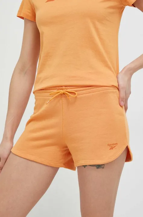 Šortky Reebok dámske, oranžová farba, jednofarebné, vysoký pás
