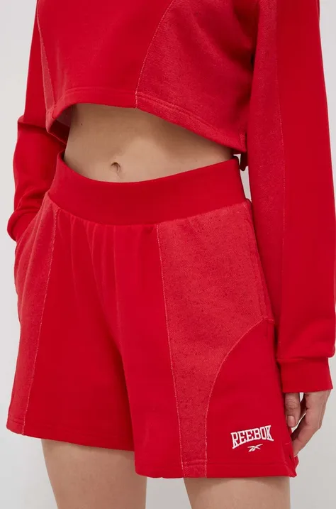 Reebok Classic szorty bawełniane kolor czerwony z aplikacją high waist