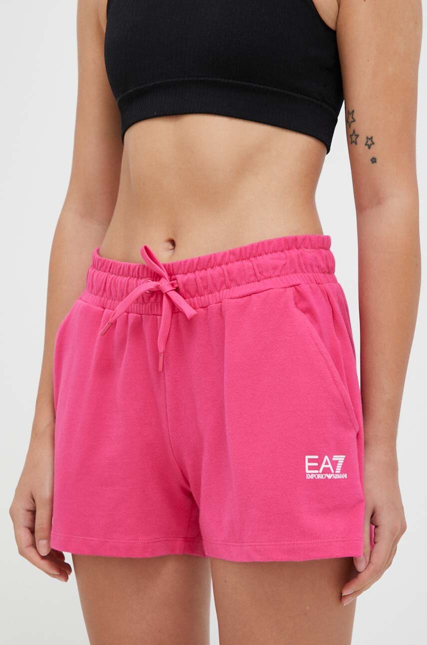 EA7 Emporio Armani szorty damskie kolor fioletowy gładkie medium waist
