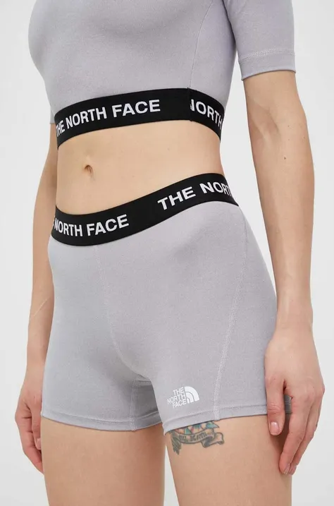 The North Face pantaloni scurți de antrenament culoarea gri, cu imprimeu, high waist