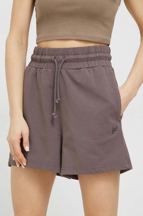 Fila pantaloni scurti femei, culoarea violet, neted, high waist