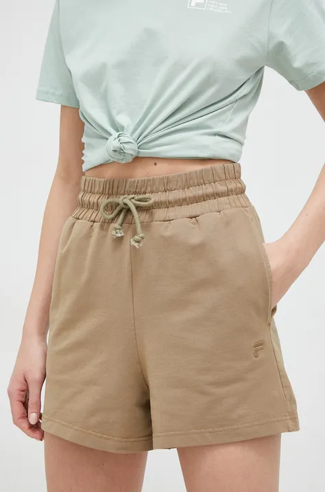 Kratke hlače Fila za žene, boja: smeđa, glatki materijal, visoki struk