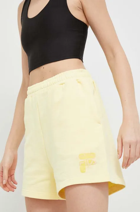 Bavlněné šortky Fila žlutá barva, s aplikací, high waist