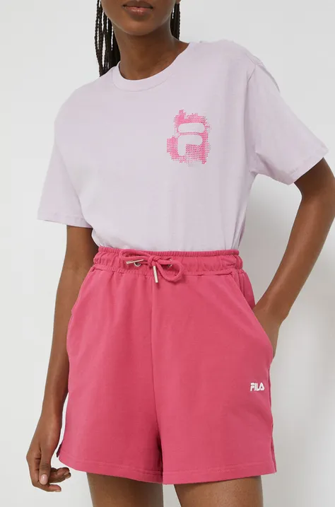 Kratke hlače Fila za žene, boja: ružičasta, glatki materijal, visoki struk
