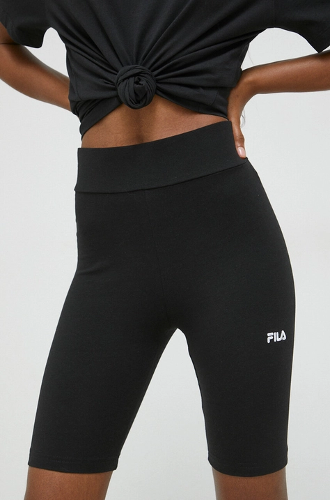 Fila pantaloni scurti femei, culoarea negru, neted, high waist