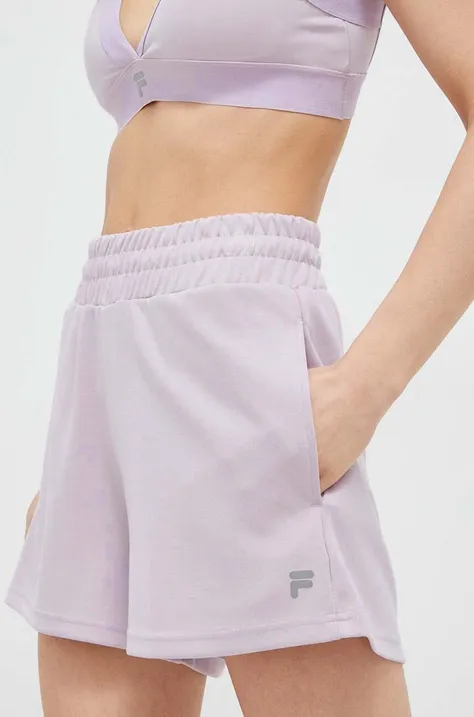Къс панталон Fila Cobbel в лилаво с изчистен дизайн с висока талия