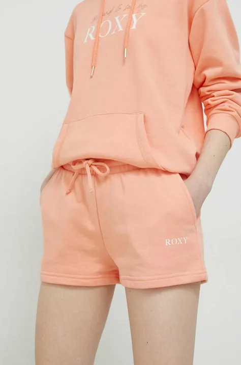 Kratke hlače Roxy za žene, boja: ružičasta, glatki materijal, srednje visoki struk