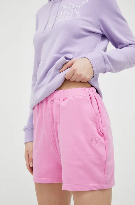 Kratke hlače Roxy Essential Energy za žene, boja: ružičasta, glatki materijal, visoki struk