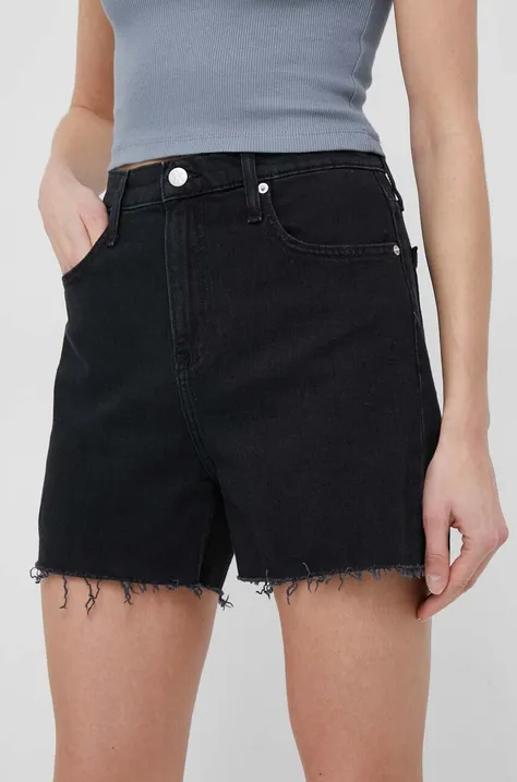 Calvin Klein Jeans szorty jeansowe damskie kolor czarny gładkie high waist